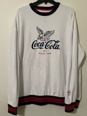 Vintage 90’s Coca Cola White Crewneck Sweatshirt with Navy & Red Accents
